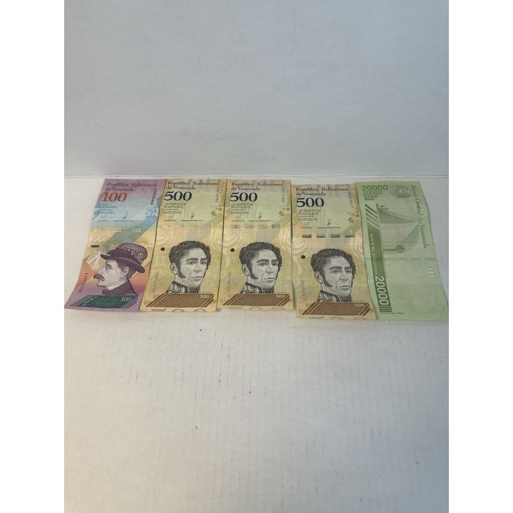 Venezuela Banknotes Lot of 5 Notes 100 500 20000 Bolivares Hyperinflation Money